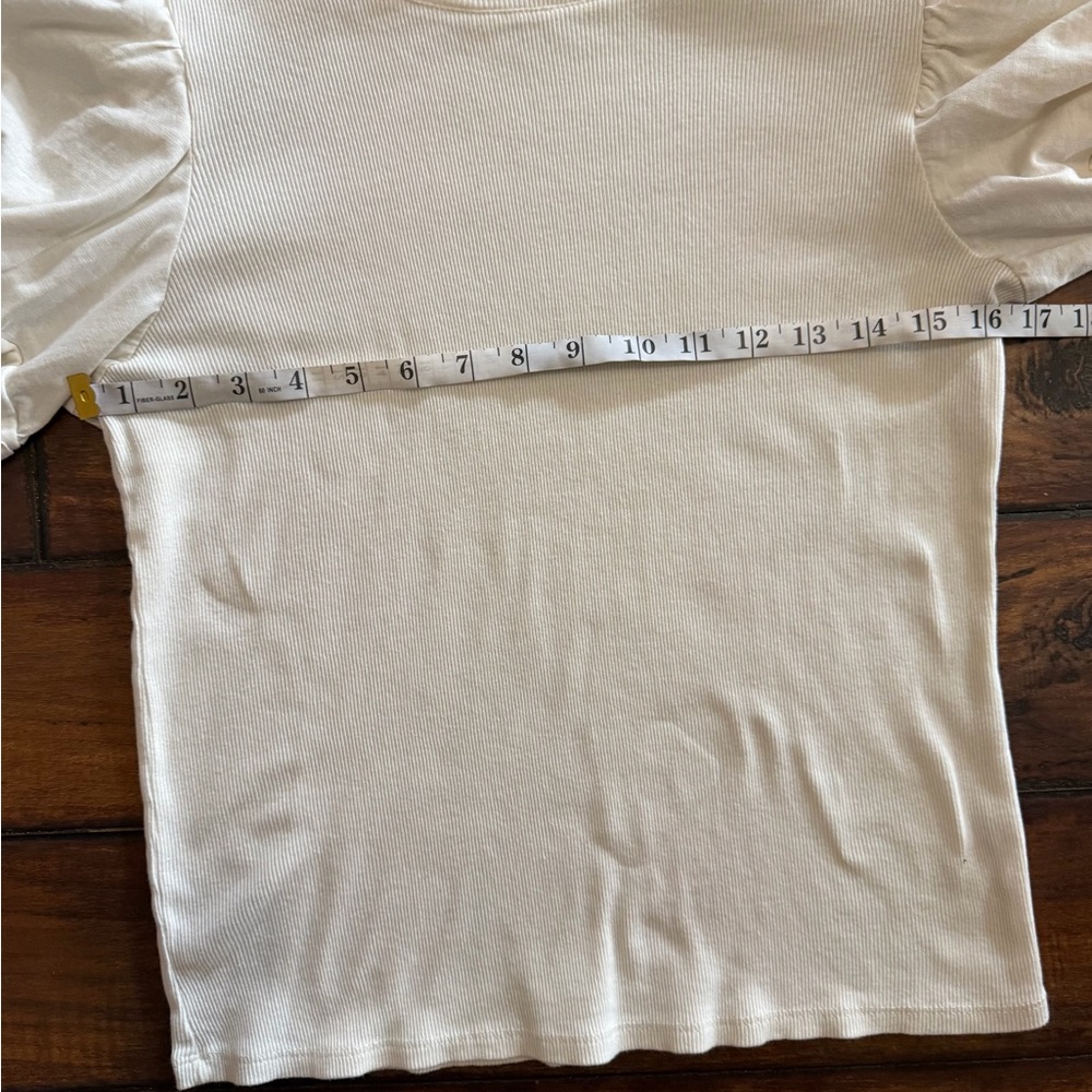 Vince Camuto Cream Puff Sleeve Ribbed Top - Picture 2 of 4